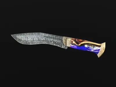 Kukri Knife Damascus Steel Low-poly 3D model