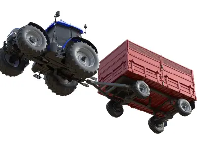 Case IH MXM Tractor 190 and Dump Trailer Low-poly 3D model