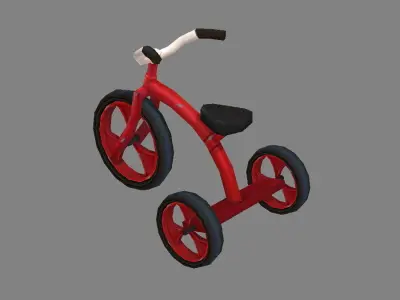 Cartoon children riding tricycle - red toy bike Low-poly 3D model