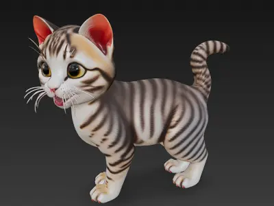 Optimized Low-Poly Kitten 3D Model UE5- Unity Real-Time Ready Low-poly 3D model purchase
