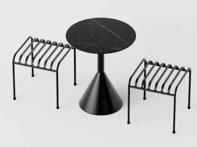 Industrial Table and Chair Coffee Black 3D Model 3D model