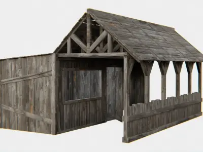 Old Wooden Medieval Building Shed 2 Low-poly 3D model