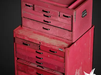 Toolbox tool chest on wheels Low-poly 3D model