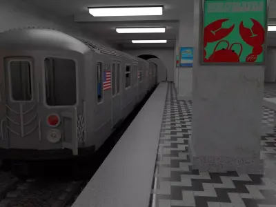 Subway Station with Train included 3D model