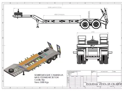 30 Tons Lowboy Semitrailer Fixed Neck  3D model