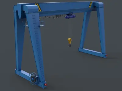 PBR Single Girder Gantry Crane V2 - Blue Light Low-poly 3D model