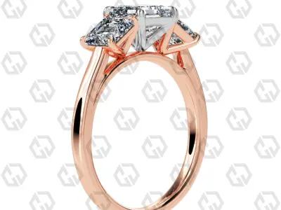 Ring 131 Asscher 3 stone ring plain cathedral shank 3D print model