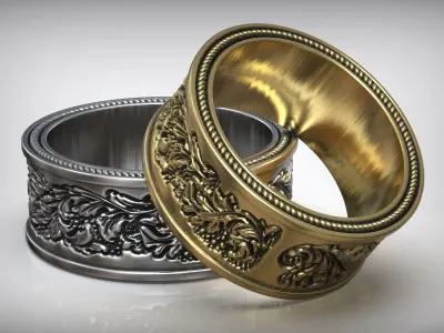 Vintage Floral Pattern Wedding Band 3D print model