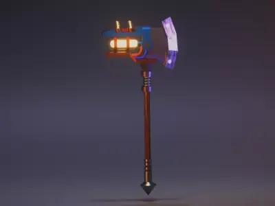 Cyber-axe axe with lights Low-poly 3D model