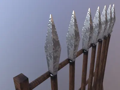Low Poly Spears wooden rack with six arrows Free low-poly 3D model