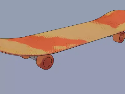Low Poly Skateboard 3D Model Halftone Stylized Texture Low-poly 3D model