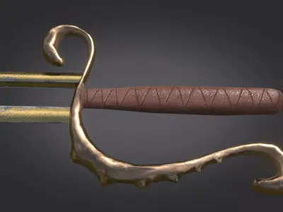 Stylized Medieval Sword melee weapon game ready Low-poly 3D model 4