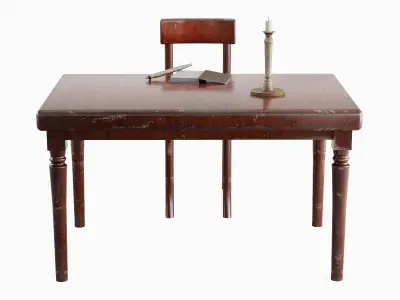 Old Table Set 02 Low-poly 3D model