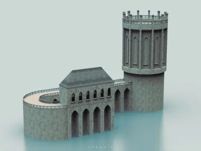 Medieval Watch Tower And Bridge Free low-poly 3D model