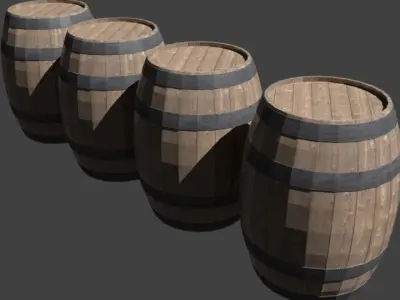 Wooden Barrel Low-poly 3D model 9