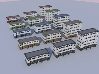 Cartoon Building Low Poly Building Commercial School Low-poly 3D model