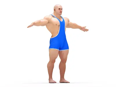 Well Built Muscular Male in Blue Leotard 3D model