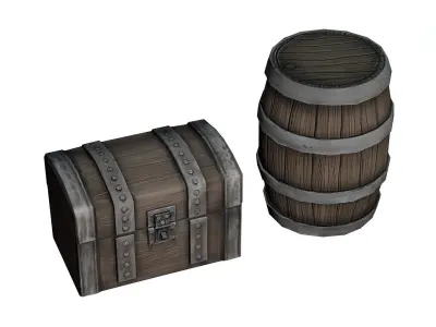 Barrel And Chest 3D Model Low-poly 3D model