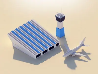 Cartoon Low Poly Airport Low-poly 3D model