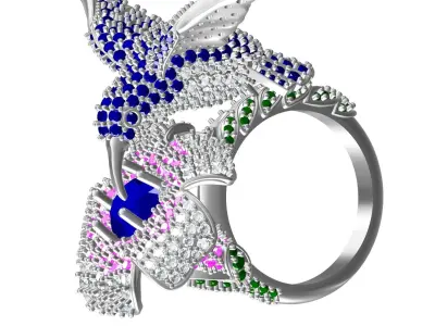 Antique Diamond Hummingbird Bird Hip Hop Ring 3D print model