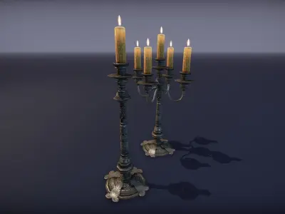 Old table candle - PBR Game Ready model VR Low-poly 3D model