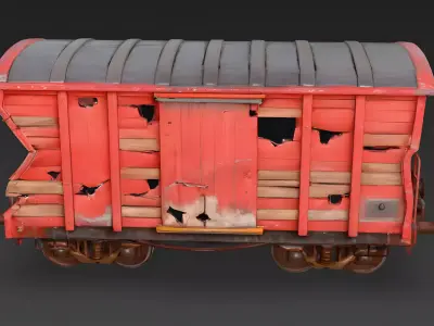 Wrecked Post-Apocalyptic Boxcar 3d model Low-poly 3D model