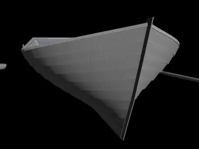 wooden boat with oars 3D model