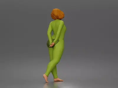 Woman walks away glancing back wearing romper pajama 3D print model