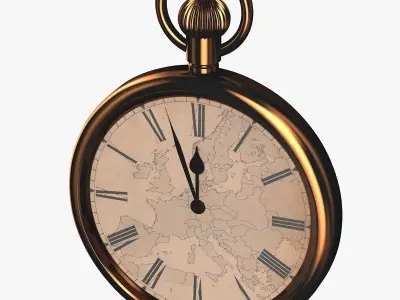 Gold pocket watch with a dial Europe 3D model