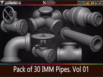 Pack of 30 IMM Pipes Volume 01 Low-poly 3D model