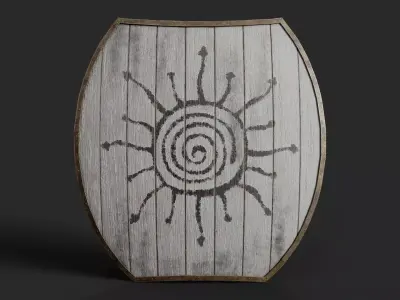 Slavic hybrid shield-painted white with Sun symbol Low-poly 3D model purchase