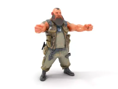 Rugged Mercenary Character  Rigged and Animated Low-poly 3D model