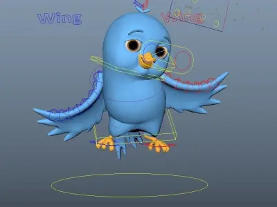 Cartoon Blue Bird Low-poly 3D model