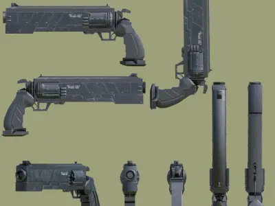 Sci-fi gun Low-poly 3D model 4
