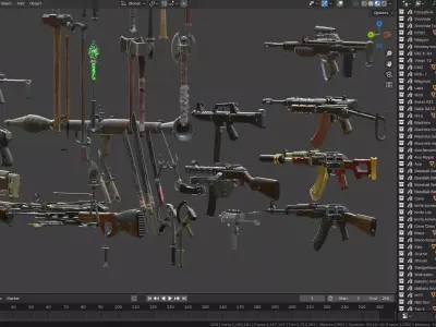 AAA Military Weapon Pack Game Ready Guns Rifles Attachments 3D model