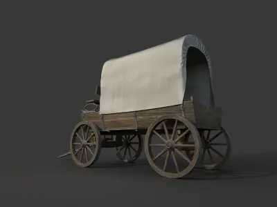 Realistic Medieval Covered Wagon Low-poly 3D model