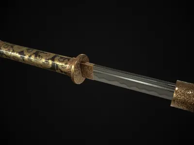 Wakizashi Cane Low-poly 3D model