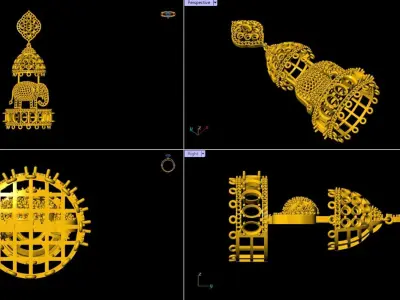 Elephant Jhumka Earring - 09 3D print model