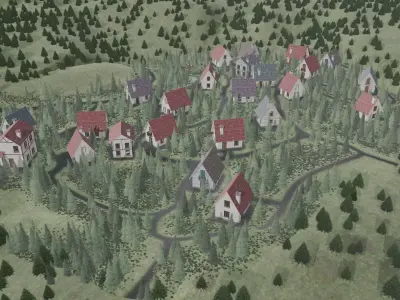 Charming Pine Forest Village Semi-Realistic Cozy Environment 3D model