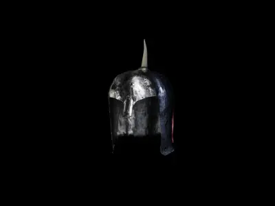 Medieval one horn damaged knight helmet Low-poly 3D model