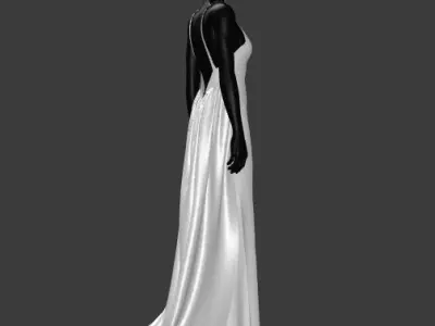 Woman white low back dress Low-poly 3D model