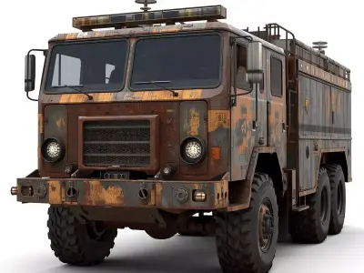 Rusted Apocalypse Industrial Rescue Truck 3D Model Low-poly 3D model
