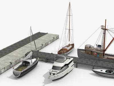 Big Piers with Sailboats v1 3D model
