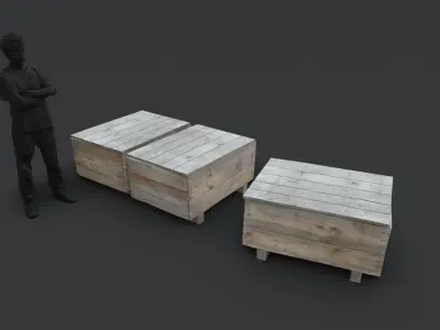 wooden box Low-poly 3D model 2