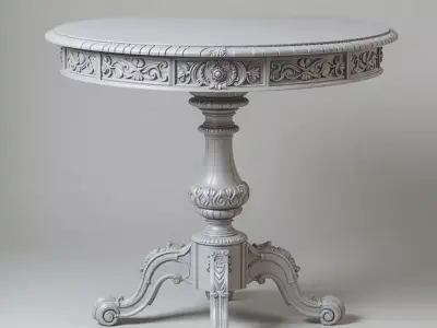 Ornate Wooden Table 3D Vintage Round Pedestal Table Carvings Low-poly 3D model