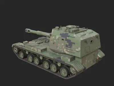 4 coatings of PLA Army PLZ83 152mm self-propelled howitzer Low-poly 3D model