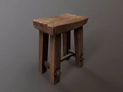 Medieval stool Low-poly 3D model