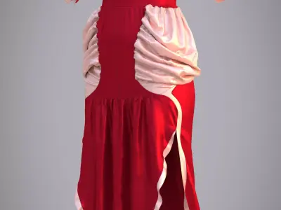 3D High-Low Tiered Ruffle Dress 3D model