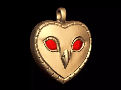 Owl Charm Heart Pendant 3D print model