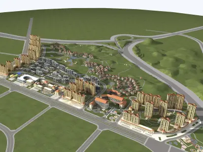 Architecture residential complex in middle of area 3D model
